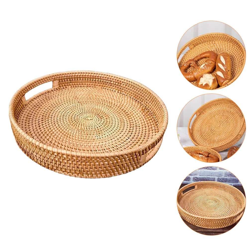 

Fruit Storage Basket Round Rattan Plate Woven Sundries Table Trays Eating Coffee Vegetable Autumn Vines Egg