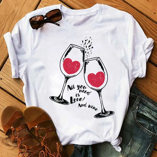 Women's short sleeve T-shirt Fashion wine glass print large size bottom T-shirt with round collar casual girls T-shirt
Women's short sleeve T-shirt Fashion wine glass print large size bottom T-shirt with round collar casual girls T-shirt