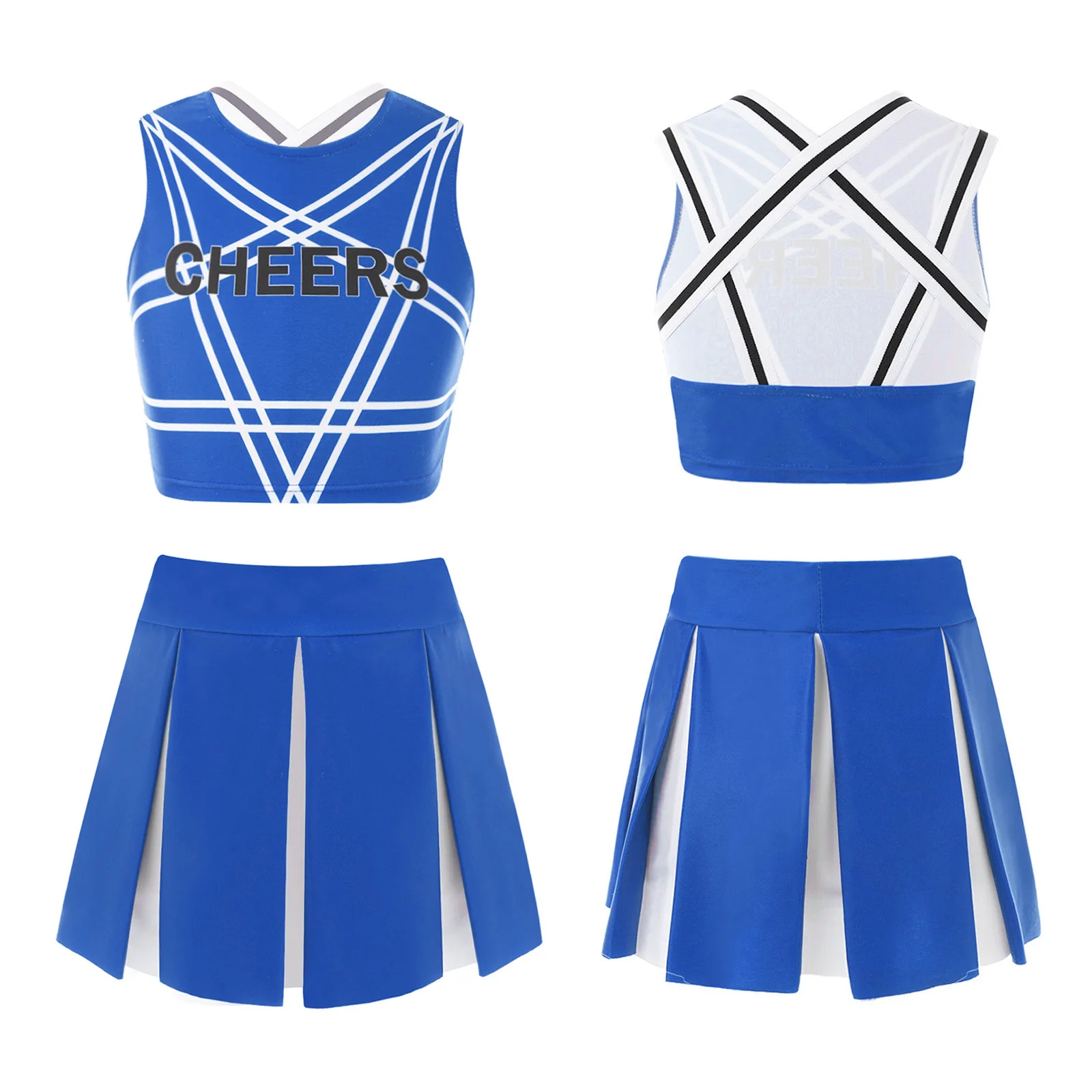 Girls Cheerleaders Dance Clothes Cosplay Costumes Set Kids Sleeveless Pentagram Back Crop Top with Mini Pleated Skirt Outfits
Girls Cheerleaders Dance Clothes Cosplay Costumes Set Kids Sleeveless Pentagram Back Crop Top with Mini Pleated Skirt Outfits