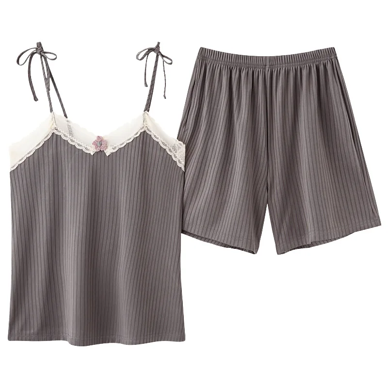 Women's 2pcs Pajamas Sexy Suspenders Sling Vest Top Casual Shorts Lace Edge Solid Pleated Simple Thin Homewear Sleepwear Women
Women's 2pcs Pajamas Sexy Suspenders Sling Vest Top Casual Shorts Lace Edge Solid Pleated Simple Thin Homewear Sleepwear Women