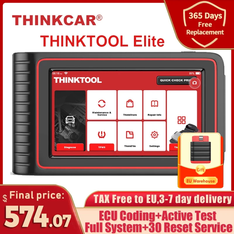 THINKCAR THINKTOOL OBD2 Профессиональный инструмент для диагностики автомобиля, все системы 30 сбросов, кодирование ЭБУ, два направления, OBD 2 Автомобил...