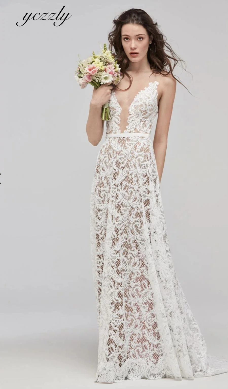 Yczzly Sexy Plunging V-neck A-line Lace Beach Wedding Dress For Bride Long Appliqued Backless Boho Bridal Gown With Train YW367
Yczzly Sexy Plunging V-neck A-line Lace Beach Wedding Dress For Bride Long Appliqued Backless Boho Bridal Gown With Train YW367