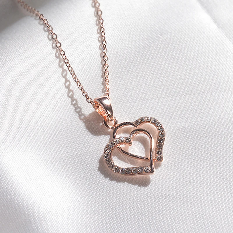 Simple Dainty Double Hollow Heart Pendant Necklace Rose Gold Color Tiny White Zircon Heart Clavicle Chain Birthday Jewelry Gift
Simple Dainty Double Hollow Heart Pendant Necklace Rose Gold Color Tiny White Zircon Heart Clavicle Chain Birthday Jewelry Gift