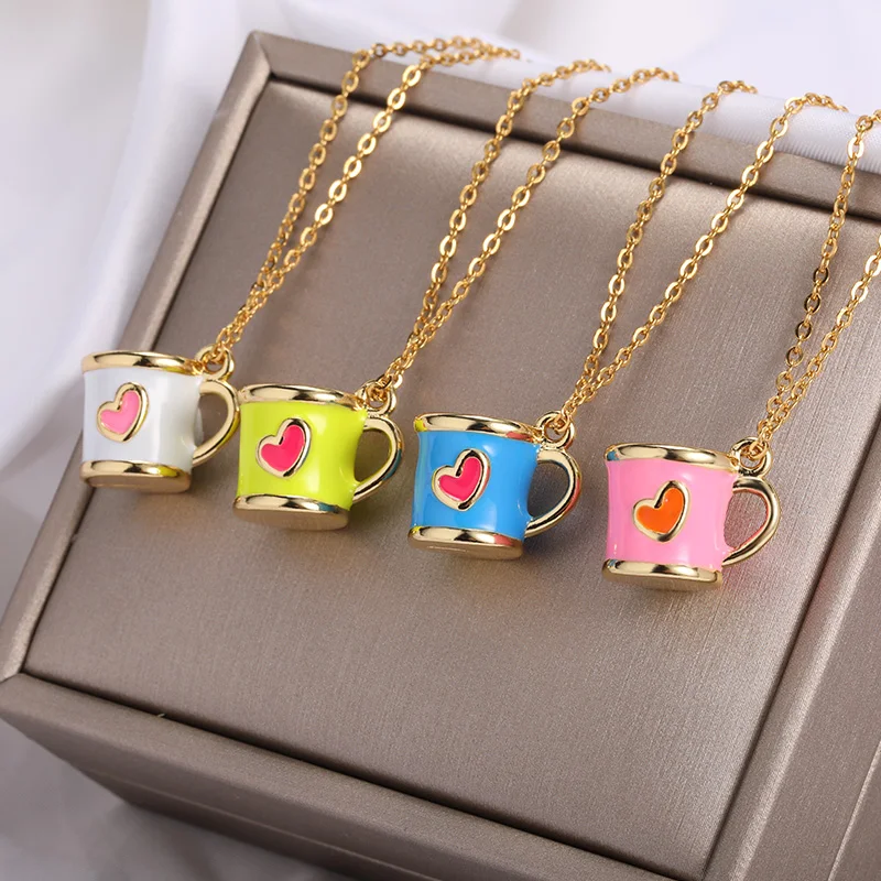 Fashion Color Dripping Oil Heart Cup Pendant Necklaces For Women Stainless Steel Gold Chain Cute Choker Jewelry Couple Gifts
Fashion Color Dripping Oil Heart Cup Pendant Necklaces For Women Stainless Steel Gold Chain Cute Choker Jewelry Couple Gifts