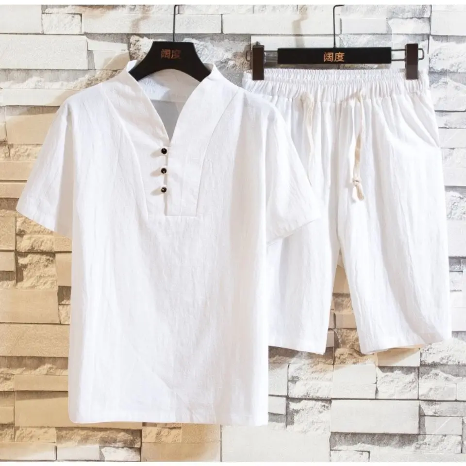 New Arrival Men's Cotton and Linen Short Sleeve T-shirt+Shorts Pant Set Solid Shirt+Trousers Home Suits Male Size M-5XL
New Arrival Men's Cotton and Linen Short Sleeve T-shirt+Shorts Pant Set Solid Shirt+Trousers Home Suits Male Size M-5XL