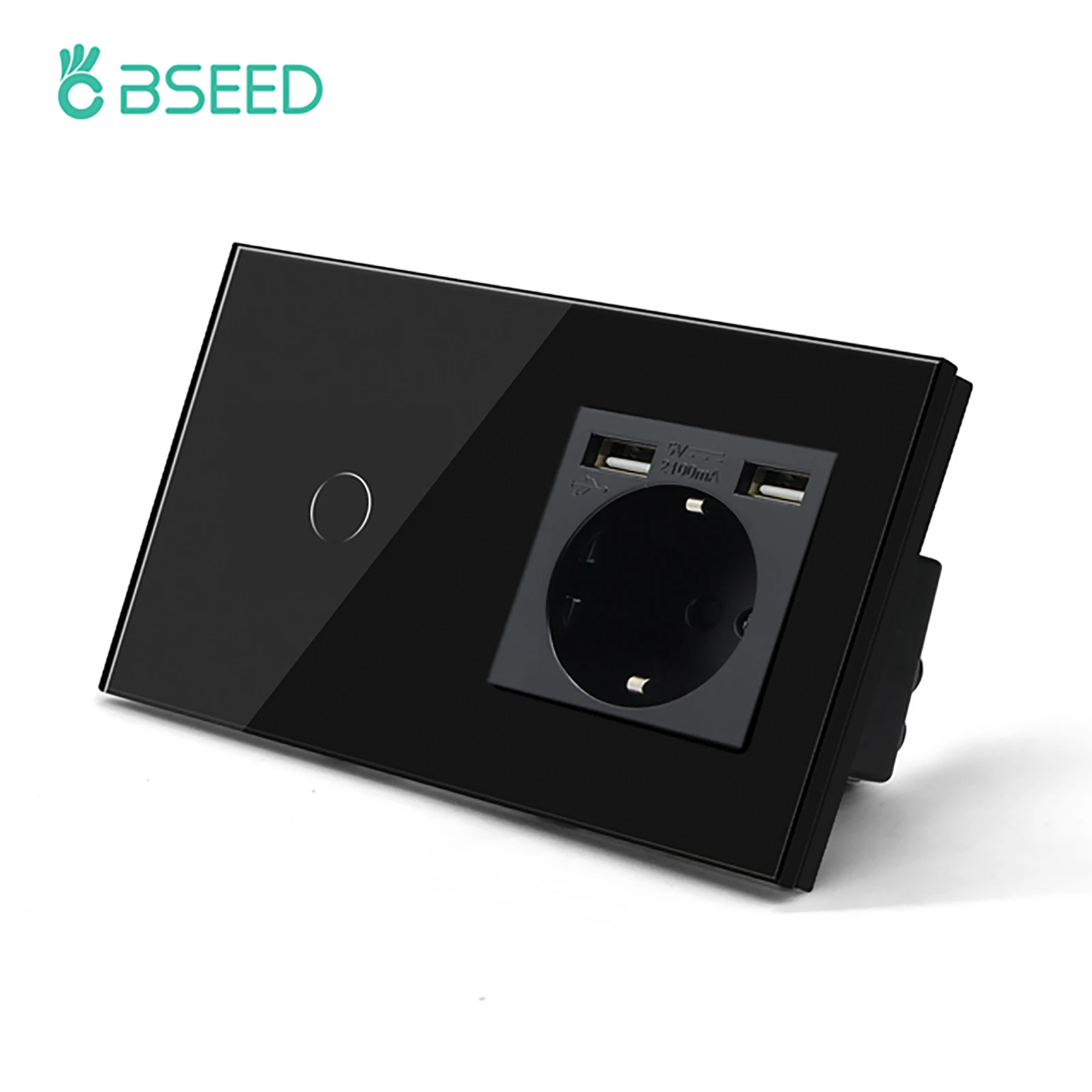 

Настенный сенсорный выключатель BSEED, двойная розетка USB, 1/2/3 клавиши, 1 канал, выключатели света, европейская вилка, синяя подсветильник, черная стеклянная панель