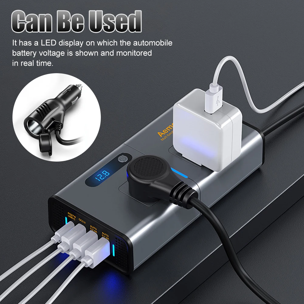 200W Power Inverter Sinewave 12V DC to 110V AC Inverter Adapter with 4 USB Ports Fast Charging LCD Display Power Transformer
200W Power Inverter Sinewave 12V DC to 110V AC Inverter Adapter with 4 USB Ports Fast Charging LCD Display Power Transformer