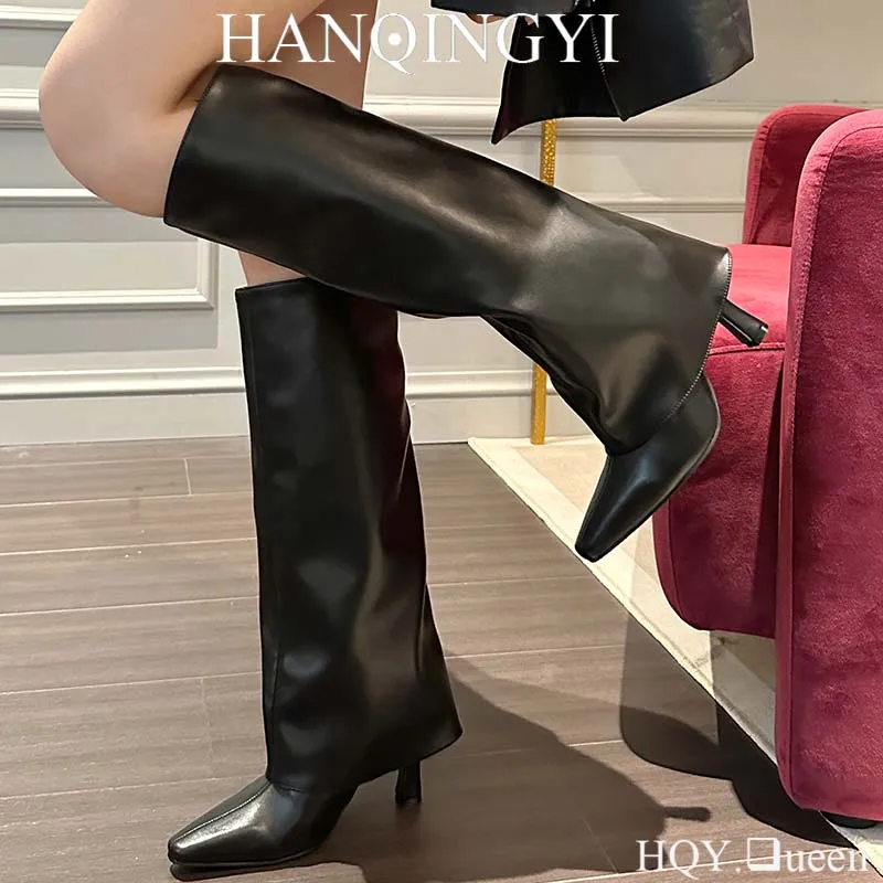 Women Pumps Western Knee-High Boots Slip On Footwear Pointed Toe Autumn Thin Heels Ladies Modern Long Female Shoes For Boots 
Women Pumps Western Knee-High Boots Slip On Footwear Pointed Toe Autumn Thin Heels Ladies Modern Long Female Shoes For Boots