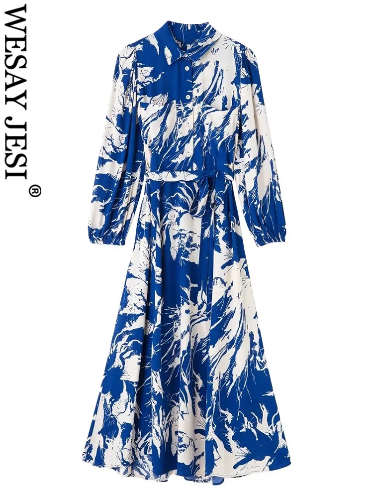 WESAY JESI Fashion Elegant Shirt Dress Printed Blue Bubble Sleeve Belt Bow Polo Collar Pullover Pocket Casual Chic Dress Women
WESAY JESI Fashion Elegant Shirt Dress Printed Blue Bubble Sleeve Belt Bow Polo Collar Pullover Pocket Casual Chic Dress Women