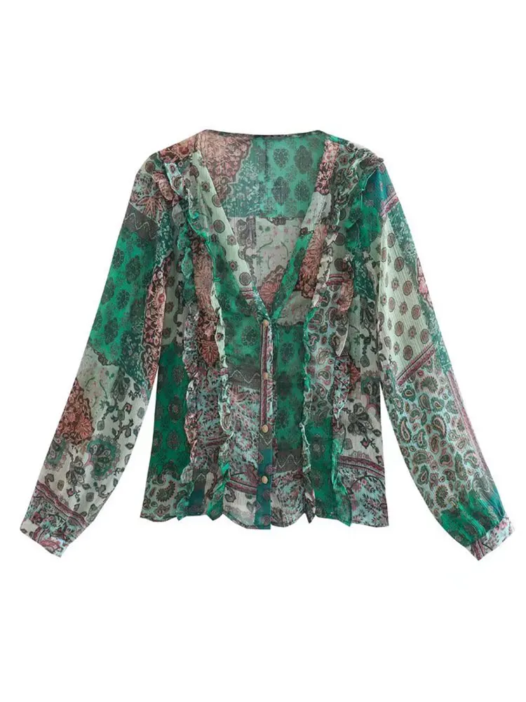 Nlzgmsj ZBZA Women Spring Summer Women Shirt Pattern Print Thin Ruffled V-neck Long Sleeve Top Loose Comfortable Shirt 202203
Nlzgmsj ZBZA Women Spring Summer Women Shirt Pattern Print Thin Ruffled V-neck Long Sleeve Top Loose Comfortable Shirt 202203