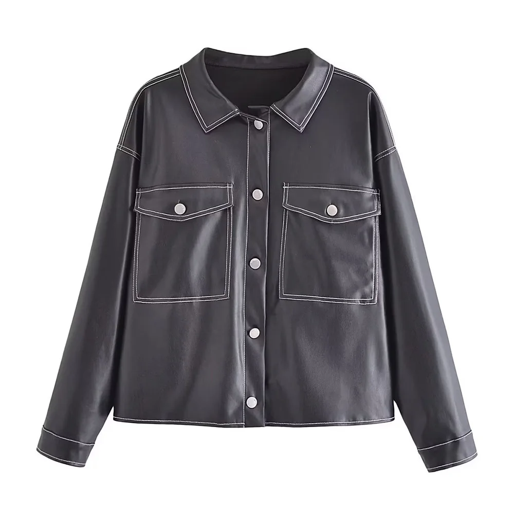 PB&ZA Women's Leather Jacket Autumn Clothes Streetwear Goth Coat Single Breasted Black Color England Style PU Femme Tops 2022
PB&ZA Women's Leather Jacket Autumn Clothes Streetwear Goth Coat Single Breasted Black Color England Style PU Femme Tops 2022