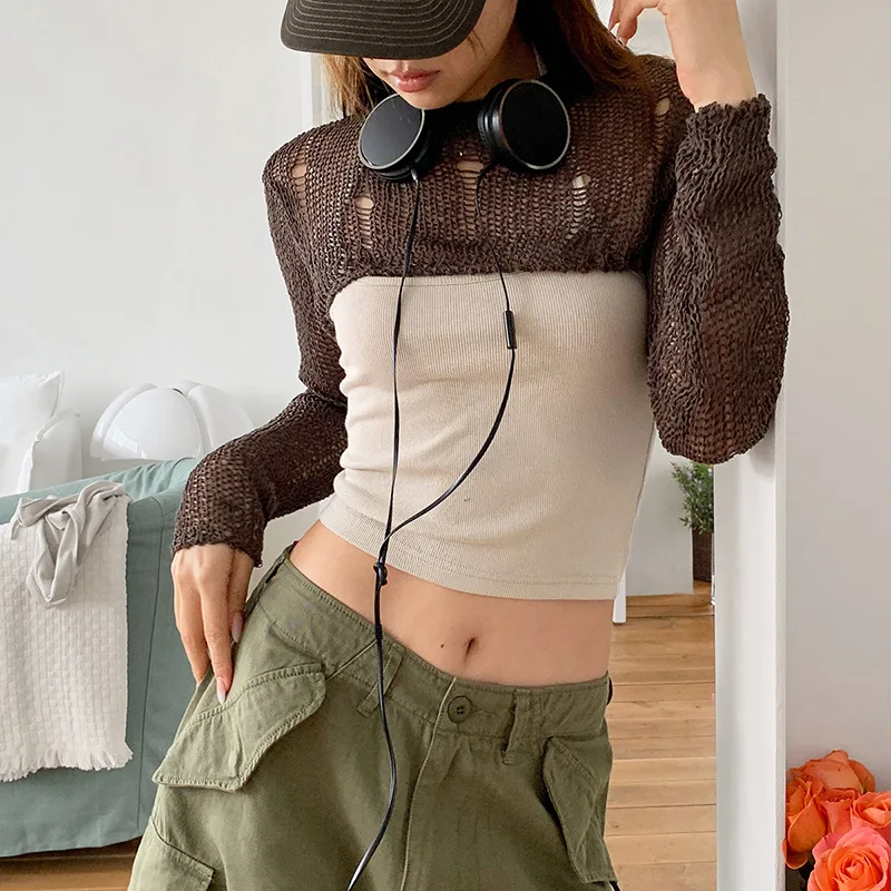 Street-style and Fashionable Knit Distressed Cropped Tops Round Neck Slim Fit, Women’s Long Sleeve Ultra-short Pullover Knitwear
Street-style and Fashionable Knit Distressed Cropped Tops Round Neck Slim Fit, Women’s Long Sleeve Ultra-short Pullover Knitwear
