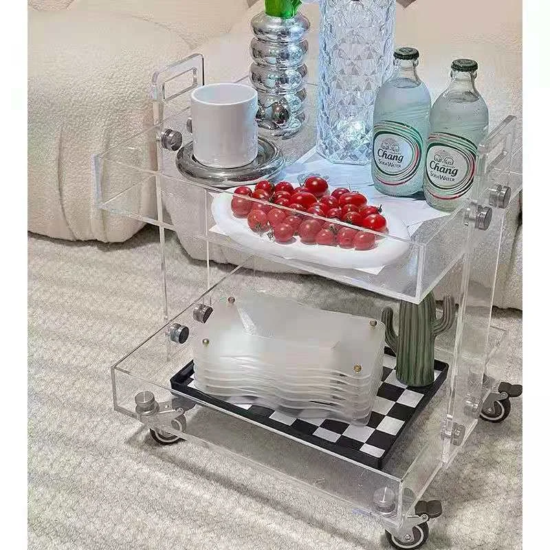 2-Layer Acrylic Trolley with Wheel Kitchen Rack Transparent Rolling Storage Cart Removable Snack Sundries Storage Rolling Cart
2-Layer Acrylic Trolley with Wheel Kitchen Rack Transparent Rolling Storage Cart Removable Snack Sundries Storage Rolling Cart