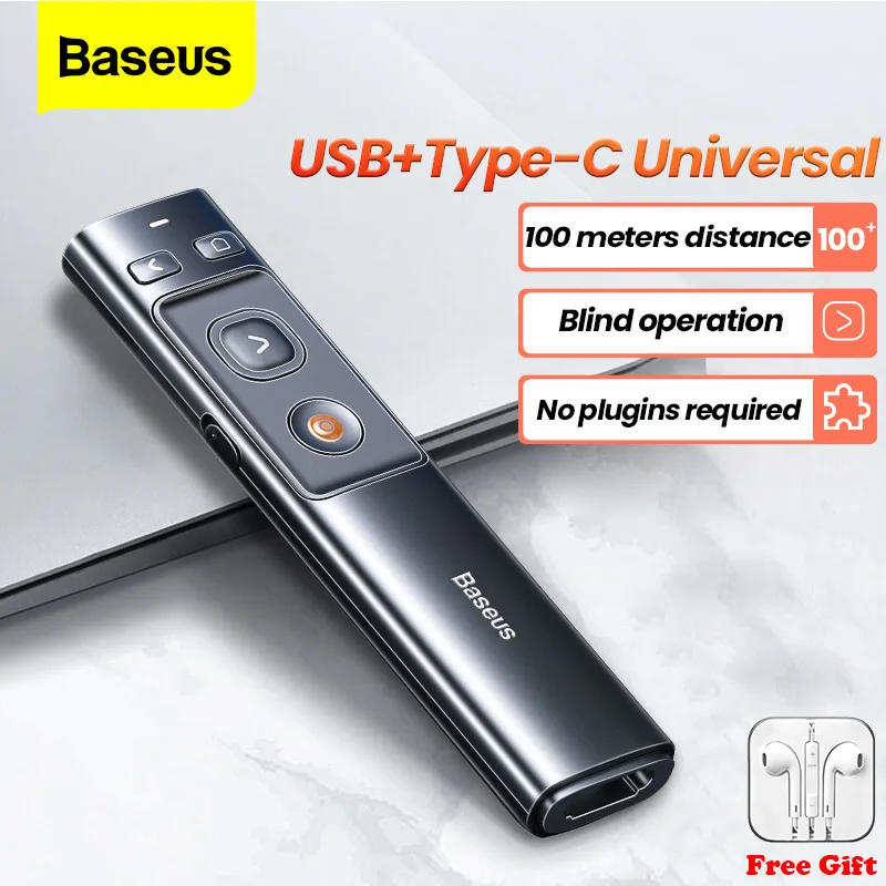 

Baseus Presenter Wireless Laser Pointer 2.4GHz Remote Controller For Mac Win Projector Powerpoint Presenter Presentation Pen PPT