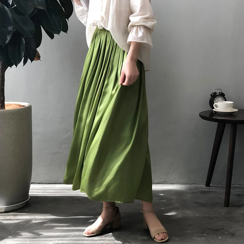 Solid High Waist Satin Pleated Skirt Green White Double Layer Spring Women Maxi Skirts
Solid High Waist Satin Pleated Skirt Green White Double Layer Spring Women Maxi Skirts