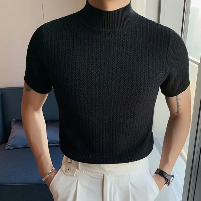 2022 Summer New Men's Pure Color Turtleneck High Collar Knitting T-shirt Male Short-sleeve Casual Slim Fit Tee Shirts Tops A27
2022 Summer New Men's Pure Color Turtleneck High Collar Knitting T-shirt Male Short-sleeve Casual Slim Fit Tee Shirts Tops A27