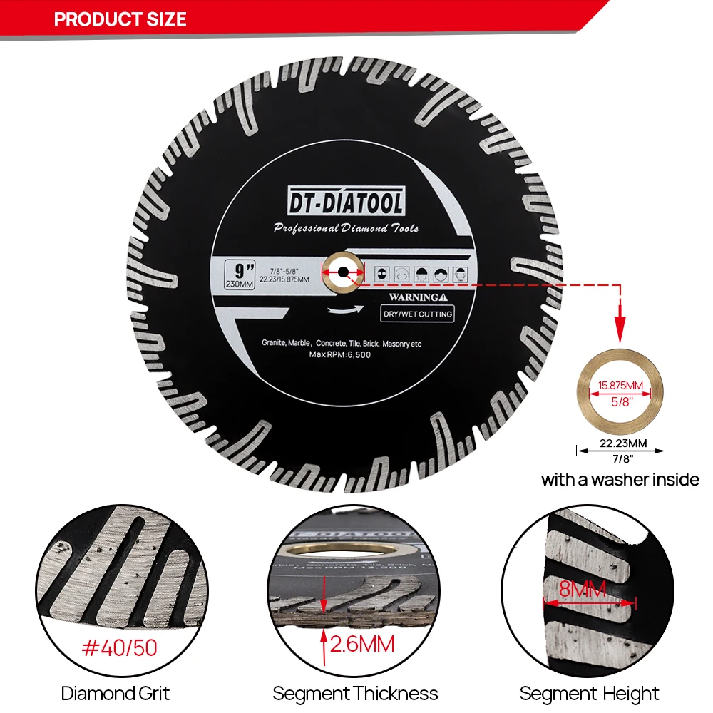DT-DIATOOL Алмазный отрезной диск Пильное полотно 115-230 мм для гранита, мрамора, фарфора, керамической плитки, циркулярной пилы, режущий диск
DT-DIATOOL Алмазный отрезной диск Пильное полотно 115-230 мм для гранита, мрамора, фарфора, керамической плитки, циркулярной пилы, режущий диск
