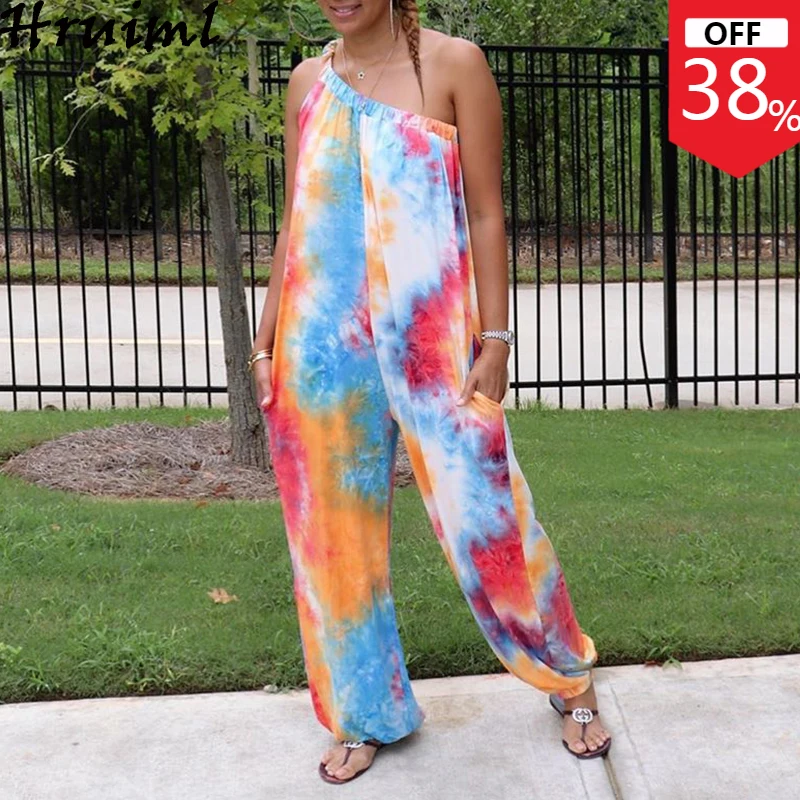 Wholesale Jumpsuits Fashion Tie Dye Print One Shoulder Sling Sleeveless Irregular Bodysuit Women Jumpsuits Casual Loose Romper
Wholesale Jumpsuits Fashion Tie Dye Print One Shoulder Sling Sleeveless Irregular Bodysuit Women Jumpsuits Casual Loose Romper