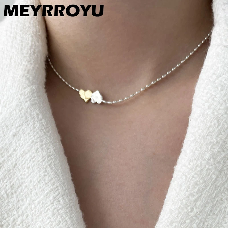 

MEYRROYU Sweet Double Heart Pendant Necklace For Women Girl Korean Fashion New Cool Jewelry Choker Ladies Gift Party collares