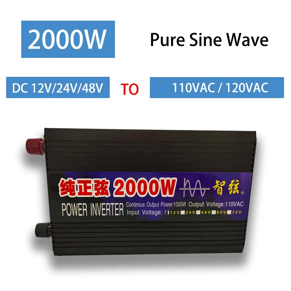 

2000W Inverter 12V 24V 48V DC Input 110V 120V AC Output 60Hz Pure Sine Wave Power Converter and Inverters
