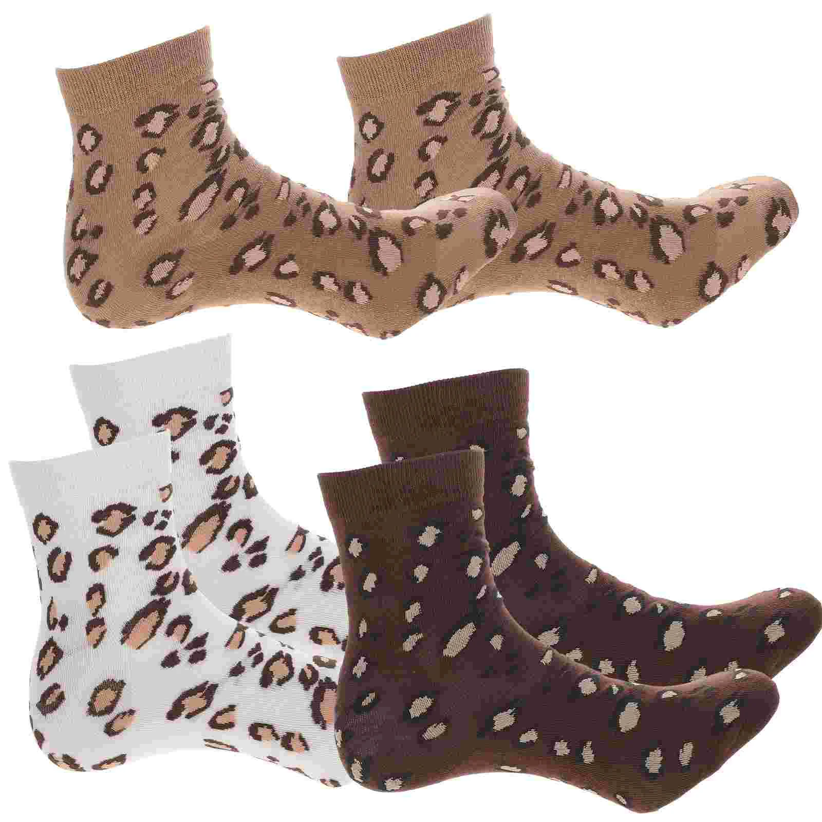 

3 Pairs Autumn Winter Warm Stockings Leopard Mid-tube Socks Thicken Socks for Girls Women (dark brown, Khaki, white, 1 Woman