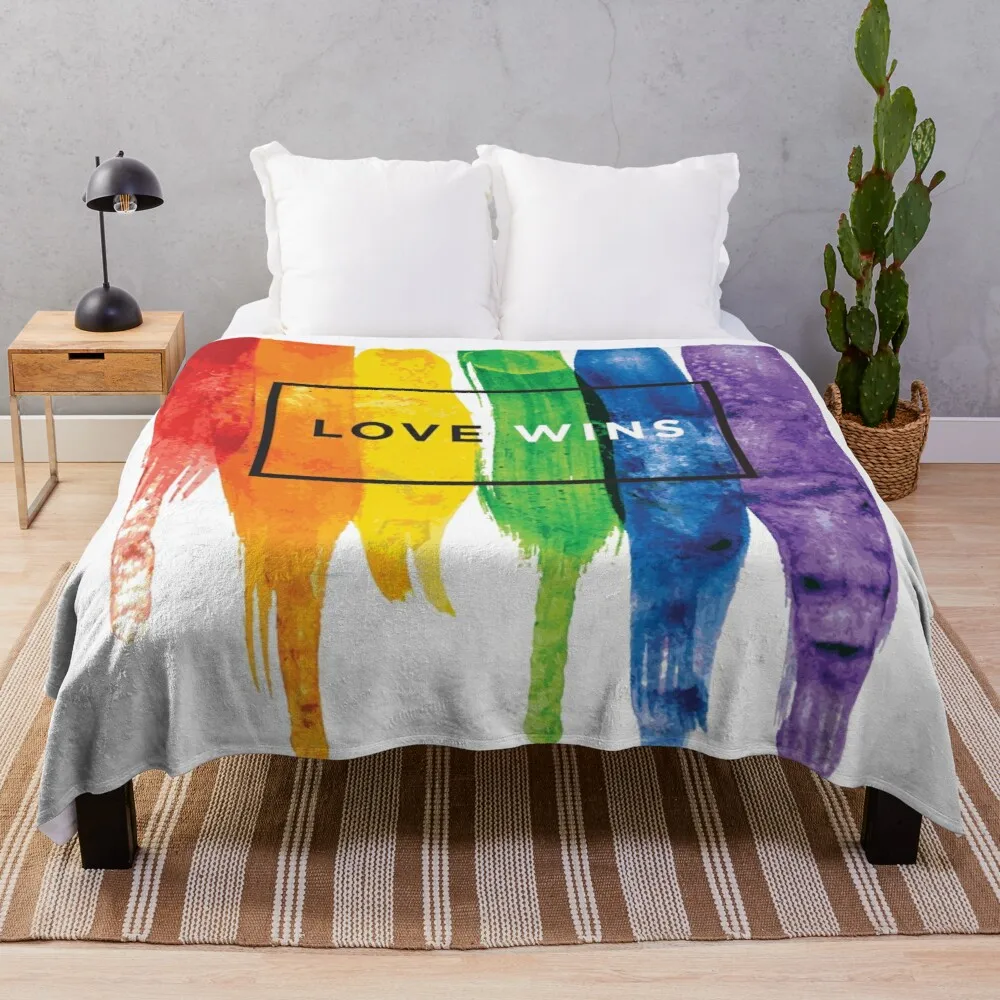 

Watercolor LGBT Love Wins Rainbow Paint Typographic Throw Blanket Furry Blanket