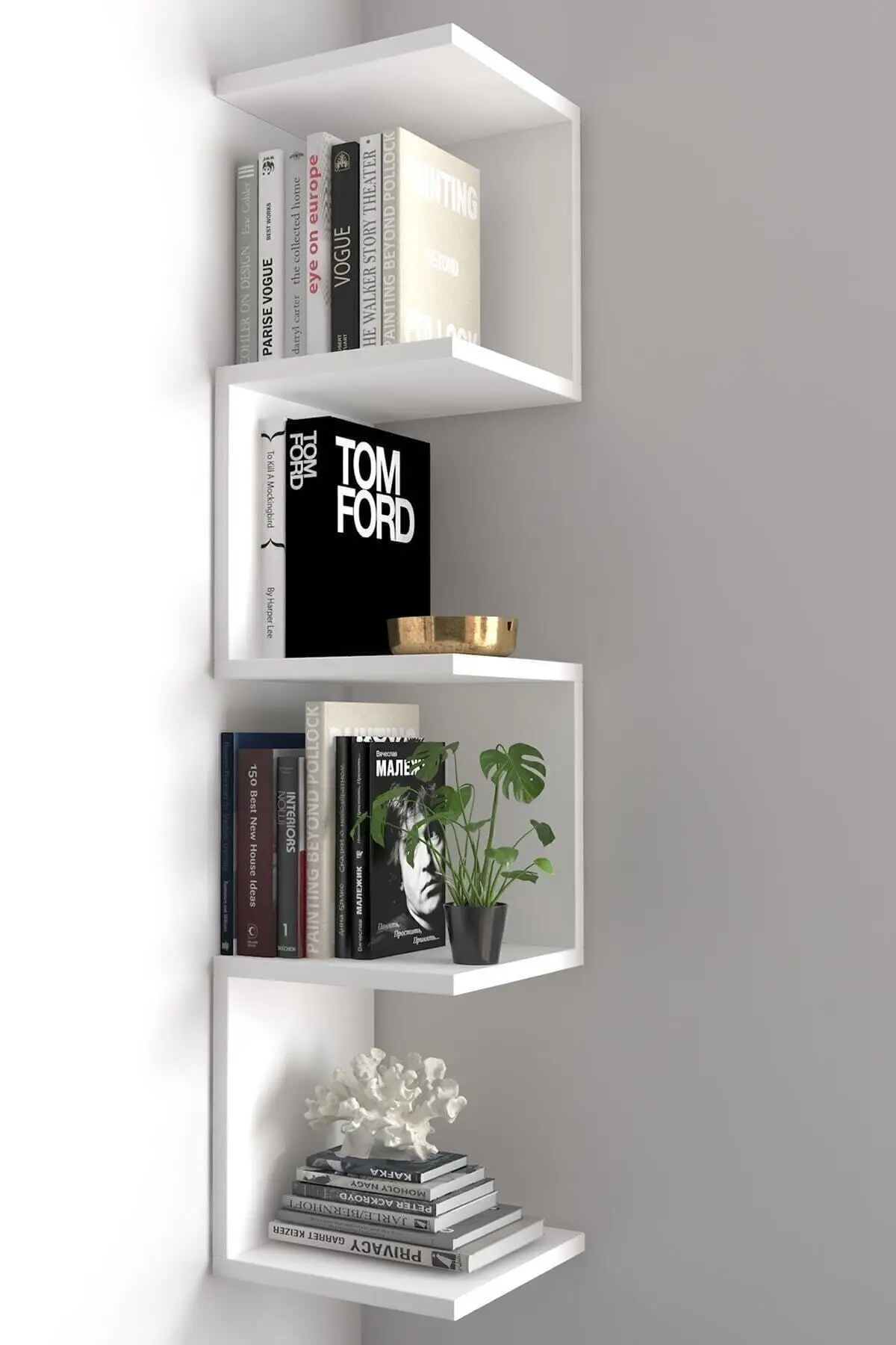 

Modern Decorative Corner Wall Shelf, Organizer with Zigzag Bookcase Corner Design, interior decoration stylish wooden chipboard