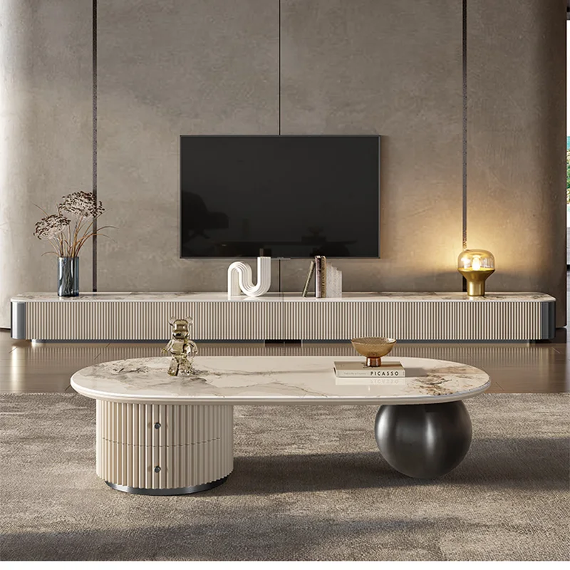 

Роскошный кофейный столик в итальянском стиле, подставка под телевизор с каменной тарелкой в простом современном стиле для маленькой квартиры, гостиной, домашний креативный маленький