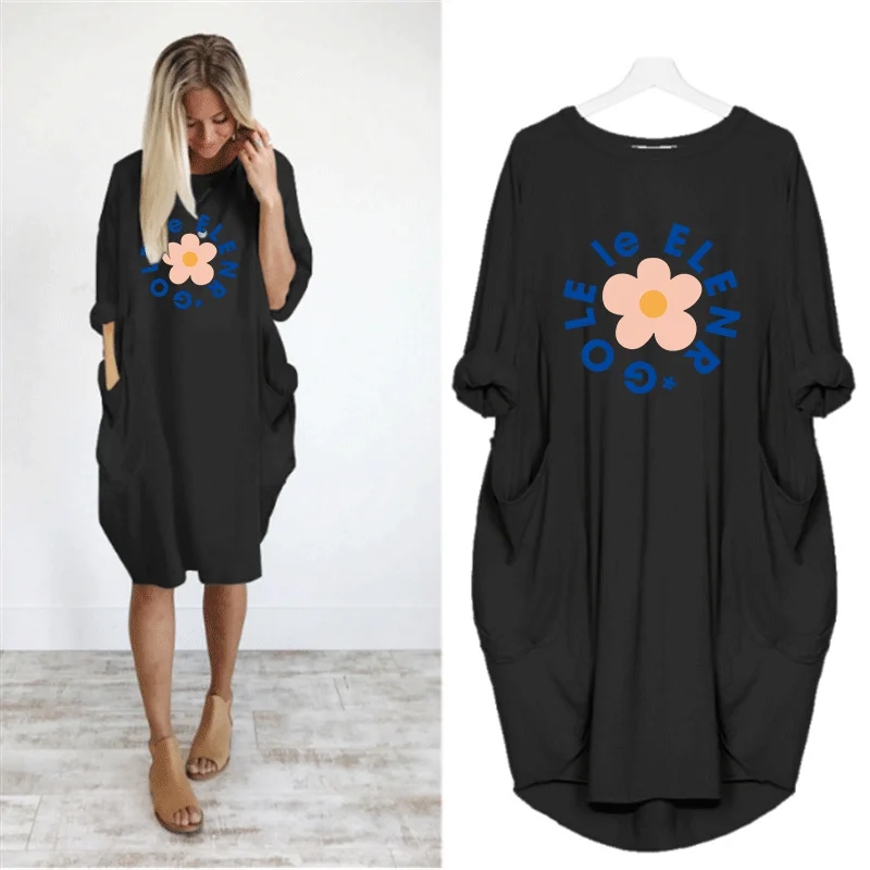 Loose Women Dress Cute Flower Print Full Sleeve O Neck Knee Length Casual Dress Summer Dresses Women 2022 Elegant Pure Color
Loose Women Dress Cute Flower Print Full Sleeve O Neck Knee Length Casual Dress Summer Dresses Women 2022 Elegant Pure Color