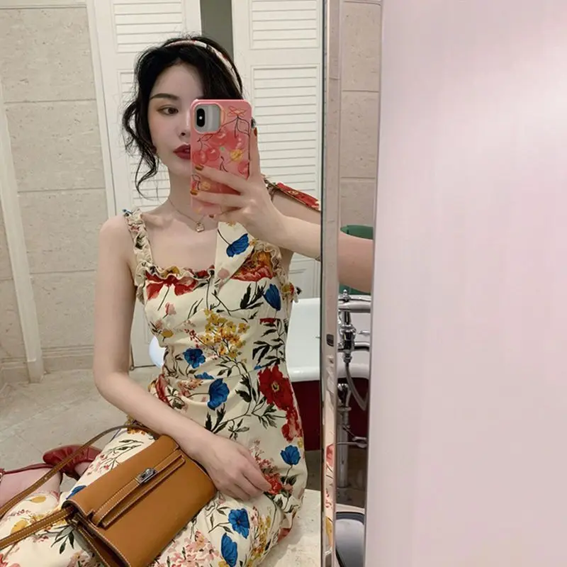 Women Vintage Elegant Chic Waist Spaghetti Strap Midi Dress Summer Female Sexy Casual Korean Type Beach Long Dresses Clothing
Women Vintage Elegant Chic Waist Spaghetti Strap Midi Dress Summer Female Sexy Casual Korean Type Beach Long Dresses Clothing