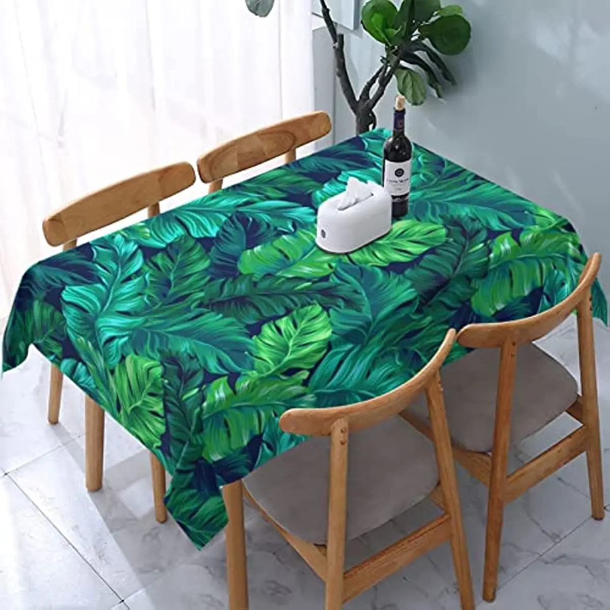 

Tropical Hawaiian Leaves Turquoise Leaf Waterproof Tablecloth Party Decorations Polyester Dining Table Cloth Kitchen Decor