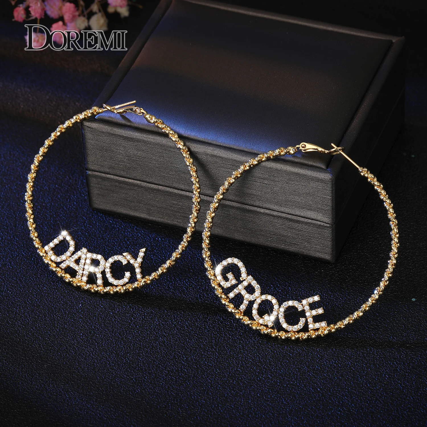 DOREMI 80mm Crystal Letter Hoops Custom Name Earrings Women Customize Initial Nameplate Personalied Earring Gift For - купить по