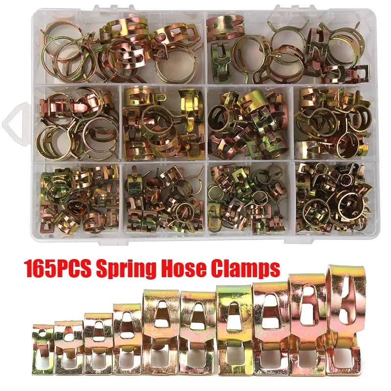 

165PCS Zinc Plated 6-22mm Spring Fuel Oil Water Hose Clip Pipe Tube for Band Clamp Metal Fastener Assortment Kit