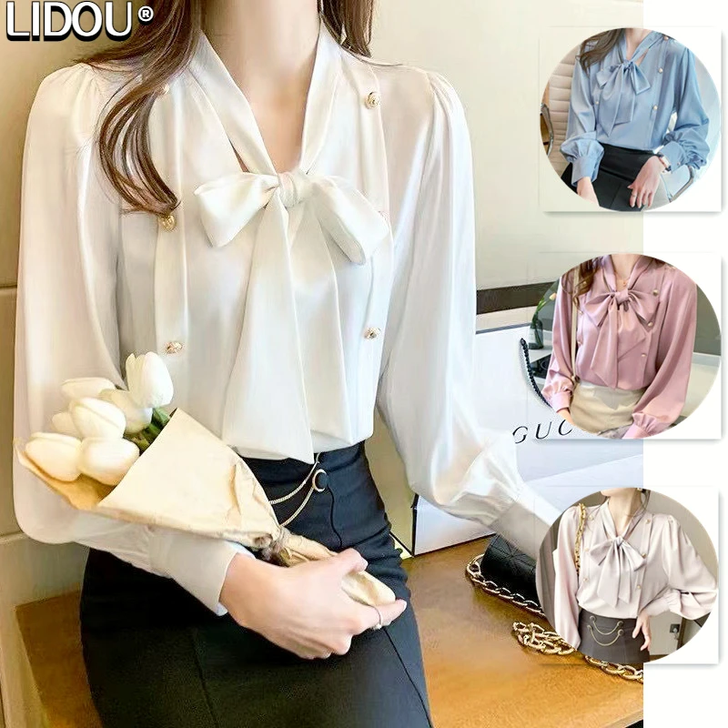 2022 Spring Autumn French V-Neck Solid Shirt Spring Autumn Long Sleeve Bow Tie Chiffon Blouse Korean OL Elegant Shirt for Female
2022 Spring Autumn French V-Neck Solid Shirt Spring Autumn Long Sleeve Bow Tie Chiffon Blouse Korean OL Elegant Shirt for Female