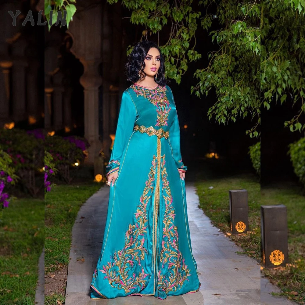 

YALIN Satin Morocco O Neck Evening Dresses Long Sleeves Wedding Dress Elegant Kaftan Plus Size Pageant Gown Robe De Soiree