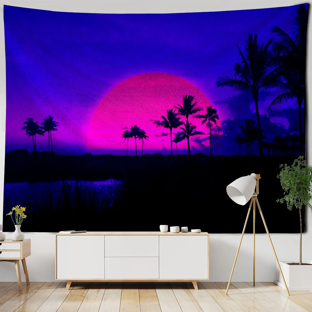 

Room Decoration Tapestry Coconut Tree Landscape Wall Hanging Fantasy Sunrise Sunset Home Wall Decoration Hippie Kawaii Art Deco