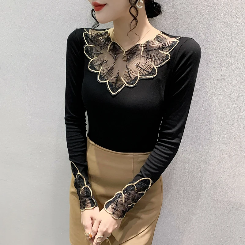 2023 Long Sleeve Autumn Embroidery Lace Black Floral Blouse Women Fashion Blusas Mujer Ladies Elegant T-shirt Female Tops 29433
2023 Long Sleeve Autumn Embroidery Lace Black Floral Blouse Women Fashion Blusas Mujer Ladies Elegant T-shirt Female Tops 29433