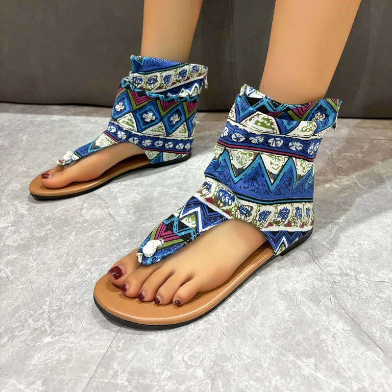 

Сандалии женские из экокожи, повседневная обувь на низком каблуке, этнические босоножки с перевернутым краем, разные цвета, для взрослых, 2023