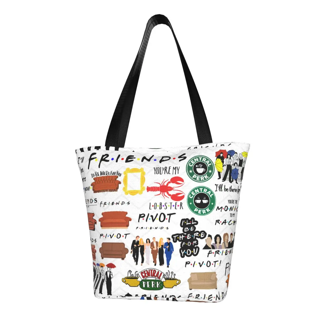 Сумка-тоут женская холщовая с рисунком знака друзей и коллажа
Сумка-тоут женская холщовая с рисунком знака друзей и коллажа