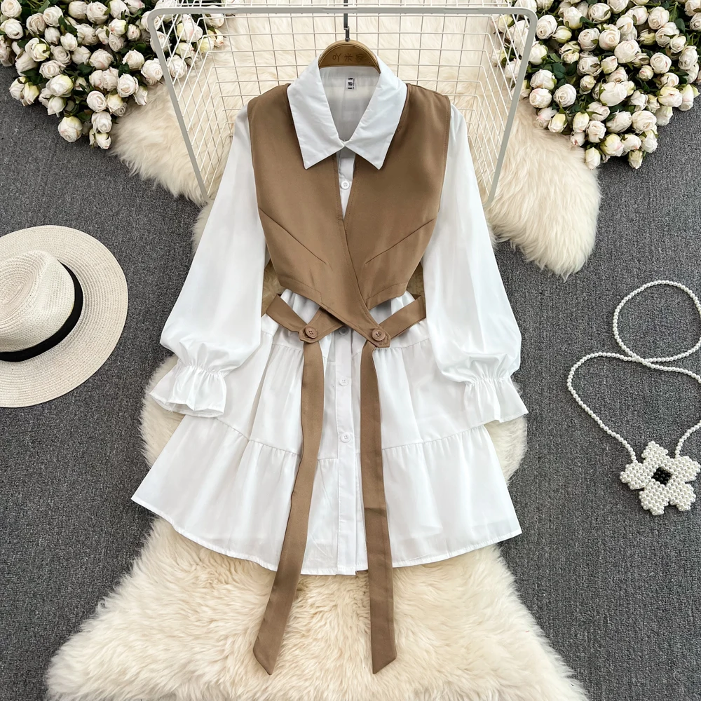 SuperAen New Spring and Autumn New Design College Style Single-breasted Shirt Dress Waistcoat Two Pieces Dress
SuperAen New Spring and Autumn New Design College Style Single-breasted Shirt Dress Waistcoat Two Pieces Dress
