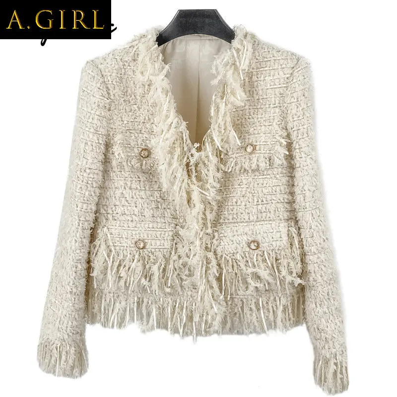 A GIRLS Elegant Beige Tassel Jacket for Women Spring Autumn Vintage V-neck Short Wool & Blends Coats Korean Chaqueta Mujer
A GIRLS Elegant Beige Tassel Jacket for Women Spring Autumn Vintage V-neck Short Wool & Blends Coats Korean Chaqueta Mujer