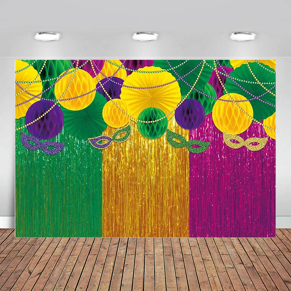 Mardi Gras Party Backdrop Fabric Purple Gold Glitter Carnival Masquerade Photography Backgrounds Festival Colorful Flowers Props 
Mardi Gras Party Backdrop Fabric Purple Gold Glitter Carnival Masquerade Photography Backgrounds Festival Colorful Flowers Props
