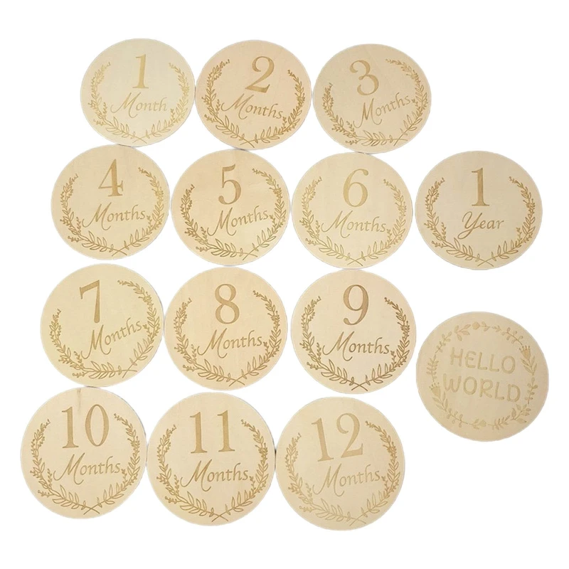 

14 Pcs/Set Baby Wooden Milestone Cards Newborn Memorial Card Monthly Recording Birth Anniversary Cards Gifts for Photography Toy