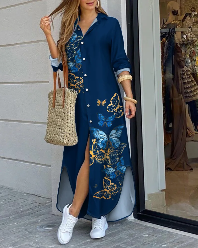 Butterfly Print Long Sleeve Buttoned Shirt Dress Women Elegant Fashion Summer Bohemian Vacation Long Dress
Butterfly Print Long Sleeve Buttoned Shirt Dress Women Elegant Fashion Summer Bohemian Vacation Long Dress