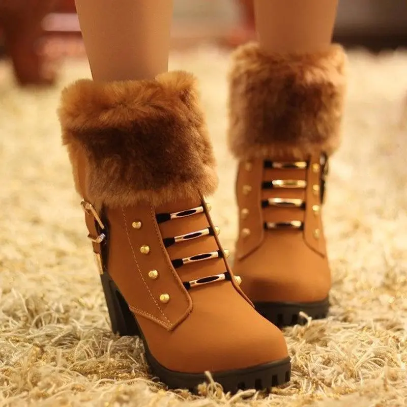 

Hot Autumn Women Ankle Boots Female High Heel Shoes Flock Fashion Zipper Chunky Heels Short Botas for Ladies Casual Footwear
