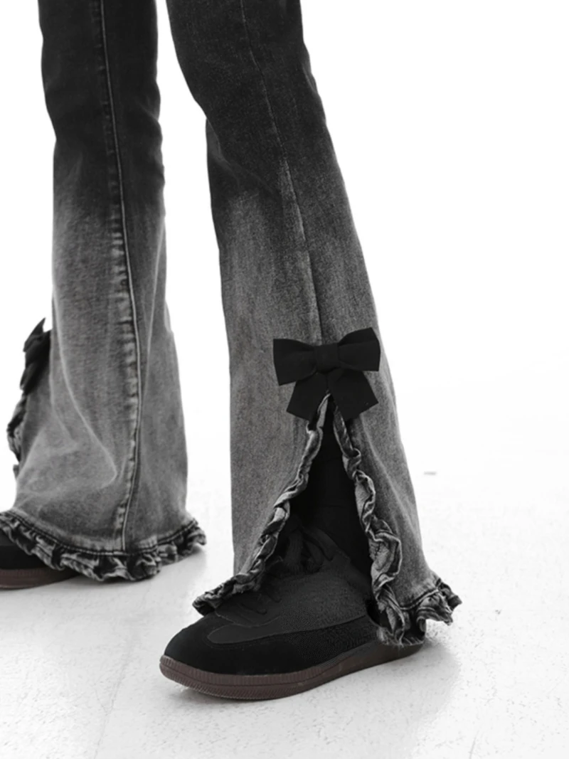 American Vintage Split Boot Cut Jeans Street Women Summer High Waist Slim Fit Ruffles Denim Pants Flare Trousers Y2k Bow
American Vintage Split Boot Cut Jeans Street Women Summer High Waist Slim Fit Ruffles Denim Pants Flare Trousers Y2k Bow