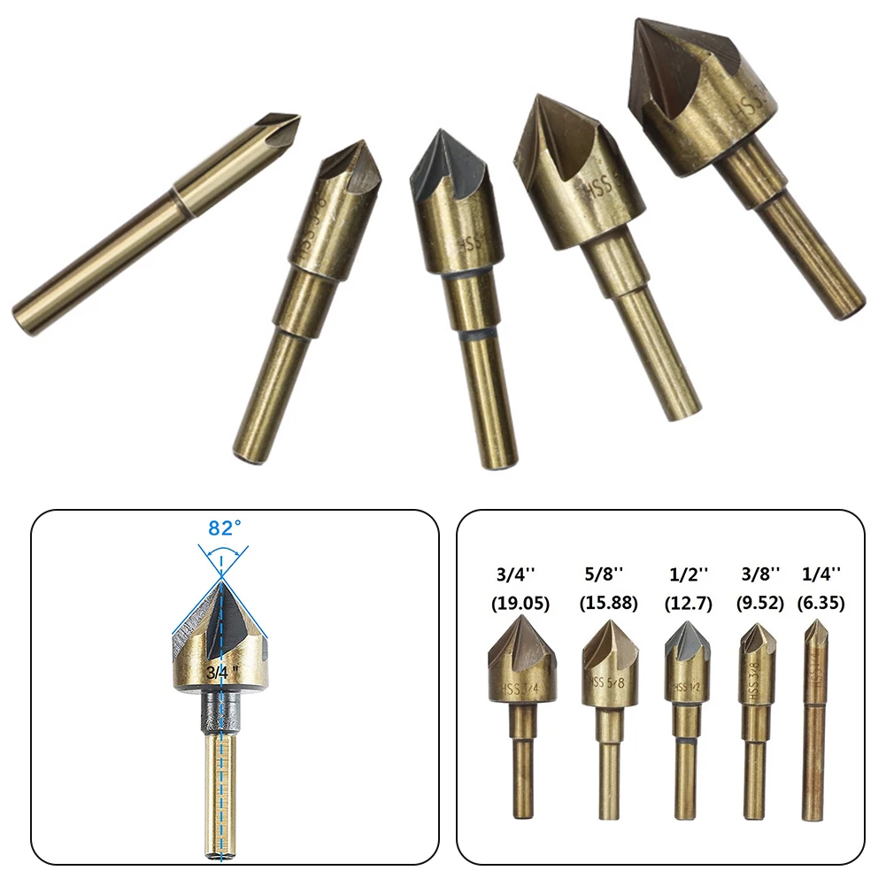 5pcs Countersink Drill Bit HSS 82 Degree Point Angle 5 Flute 6mm Round Shank Mill Cutter Bit Quick Change Bit Set
5pcs Countersink Drill Bit HSS 82 Degree Point Angle 5 Flute 6mm Round Shank Mill Cutter Bit Quick Change Bit Set