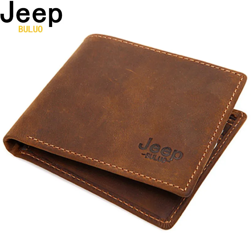 Мужской брендовый кошелек JEEP BULUO коричневый деловой бумажник из натуральной