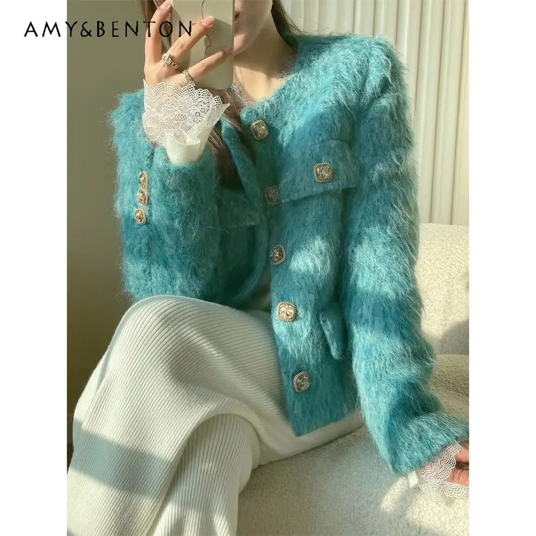 Women's Winter Thickened Blue Coat Short Loose Imitation Mink Furry Fur Clothing Overcoat Ladies High Brand Round Neck Coats
Women's Winter Thickened Blue Coat Short Loose Imitation Mink Furry Fur Clothing Overcoat Ladies High Brand Round Neck Coats