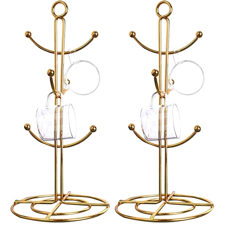 2X Countertop Mug Tree, 6 Hook Coffee Cup Dryer Kitchen Coffee Mug Tree Countertop Tea Cups Holder Stand,Gold 
2X Countertop Mug Tree, 6 Hook Coffee Cup Dryer Kitchen Coffee Mug Tree Countertop Tea Cups Holder Stand,Gold